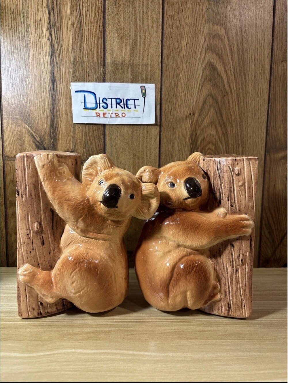 2 Vintage 1970’s Ceramic Brown Australian Koala Bear Wildlife Bookends/Set